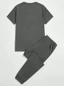 SHEIN Men Bird Print Tee & Pants Lounge Set - Grey - View 2