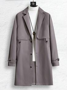 Manfinity Homme 1pc Loose Fit Men's Lapel Collar Single-Breasted Overcoat - Coffee Brown - View 4