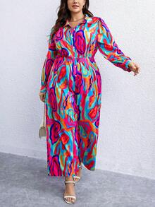 SHEIN LUNE Hơn In Toàn bộ quần ống rộng Áo liền quần - Nhiều màu - Xem 4