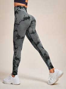 SHEIN Yoga Trendy Nhuộm buộc Thắt lưng băng rộng Quần Xà cạp thể thao - Nhiều màu - Xem 4