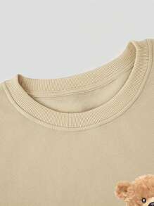 Manfinity Hypemode 男士卡通泰迪熊抓絨運動衫 - 卡其色 - 查看 4