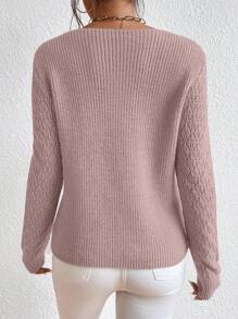 SHEIN Cottnline Solid Color Sweater - Coral Pink - View 2