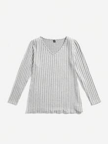 SHEIN Essnce 大碼2入組條紋針織下擺開叉T恤 - 彩色 - 查看 10