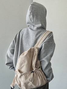 Dazy Star 字母圖案袋鼠口袋落肩袖抽繩連帽衫 - 淺灰色 - 查看 3