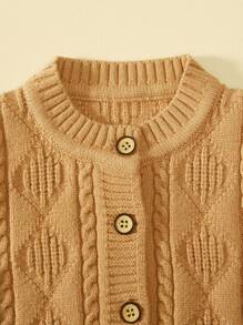 Bebé niño Cárdigan con botón delantero tejido de cable - Caqui - Ver 5