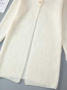 Teen Girl Button Front Hooded Cardigan - Beige - View 3