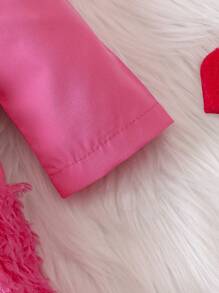 Baby Girl Double Breasted Fuzzy Hem Coat Without Sweater - Pink - View 6
