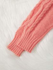 SHEIN Chica preadolescente Jersey tejido de cable de hombros caídos - Rosa - Ver 6