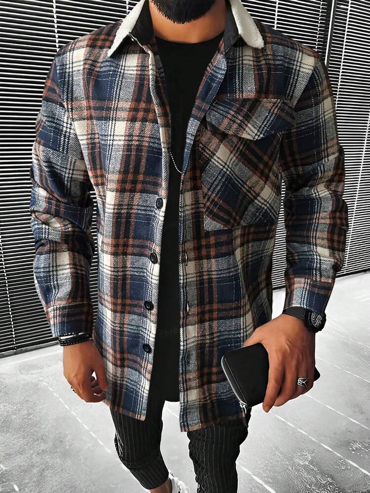 Men's Plaid Flip Pocket Button Front Jacket