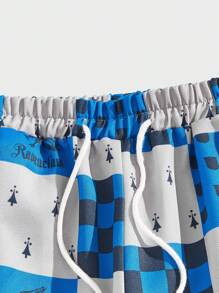 ROMWE MEN Harry Potter | ROMWE Patchwork Multi-pocket Cargo Pants - Blue - View 4