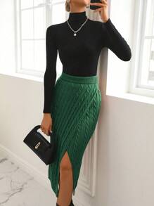 SHEIN Clasi High Waist Wrap Hem Cable Knit Skirt