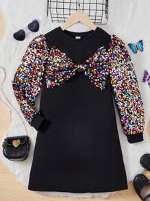 SHEIN 女大童亮片拼接前蝴蝶結洋裝 - 彩色 - 查看 2