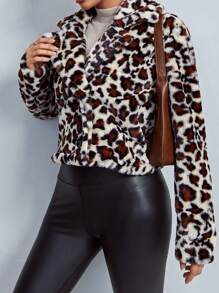 SHEIN Cottnline Leopard Print Short Jacket With Lapel Collar - Multicolor - View 4