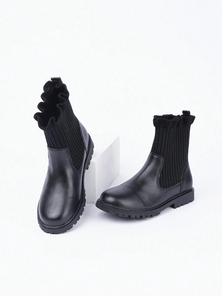 Girls' Flat Boots - Black - View 1