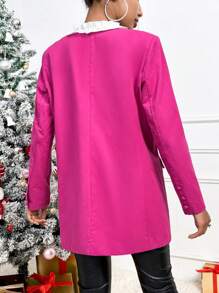 SHEIN Privé Ruffle Trim Double Breasted Blazer, Christmas - Hot Pink - View 2