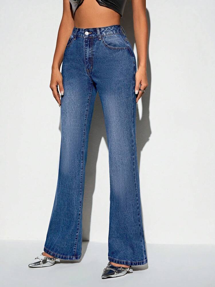 Beaded Star Pattern Flare Leg Jeans