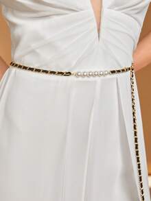 SHEIN Belle Faux Pearl Decorated Luxurious Waist Chain Elegant - Black - View 7