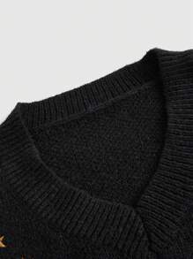 Hippie 月亮和星星刺繡喇叭袖短款毛衣 - 黑色 - 查看 3