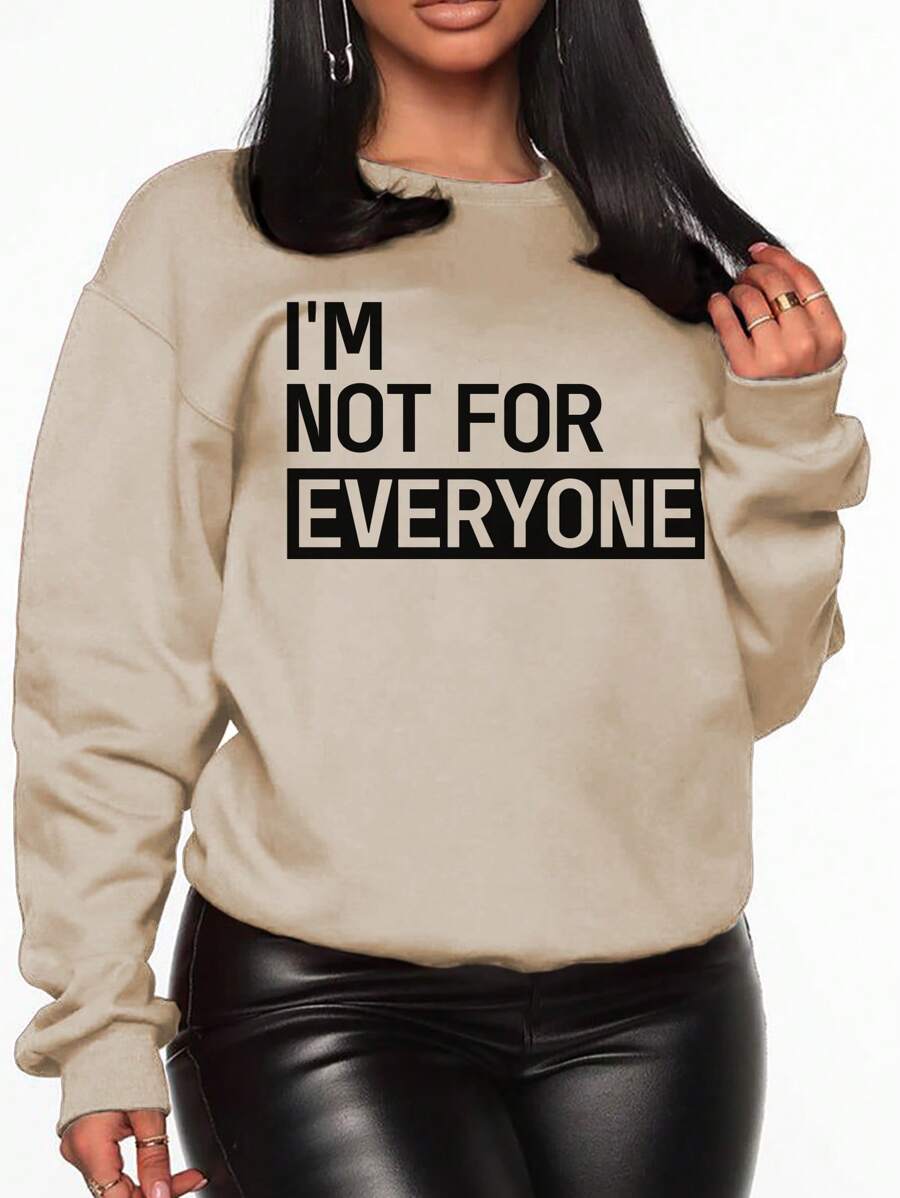 INAWLY Plus Slogan Graphic Drop Shoulder Sweatshirt Pullover Fall Sweatshirt - Apricot - View 1