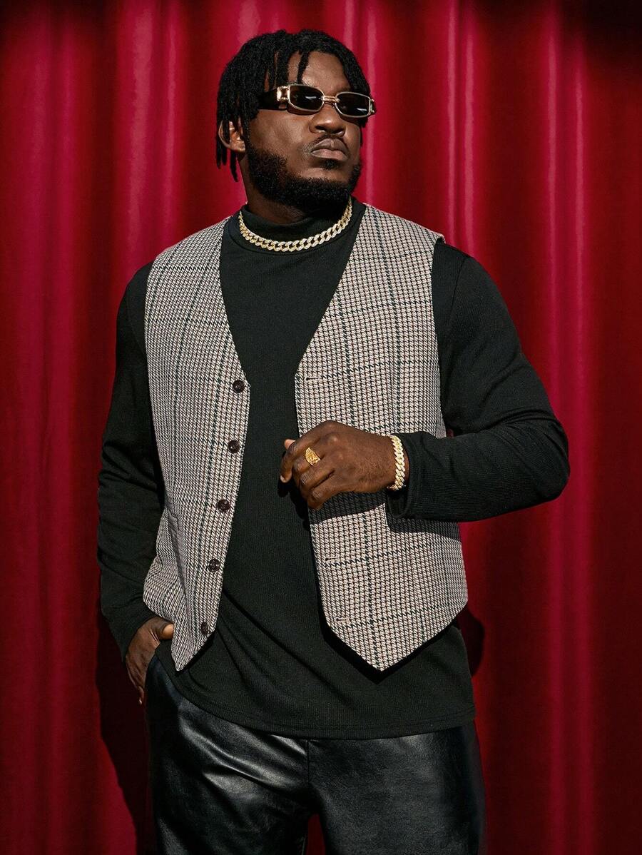 Manfinity VCAY Men Plus Houndstooth Print Waistcoat - Multicolor - View 1