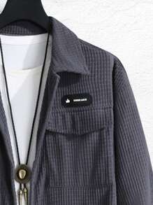 Manfinity Homme Men's Patch Flip Pocket Shacket , Corduroy - Dark Grey - View 3
