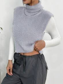 SHEIN LUNE 1pc Turtleneck Fuzzy Sweater Vest