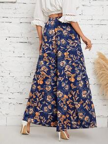 SHEIN VCAY 印花前打結闊腿褲 - 藏蓝色 - 查看 2