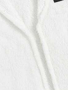 SHEIN EZwear 字母補丁細節連帽絨毛外套馬甲 - 白色 - 查看 3