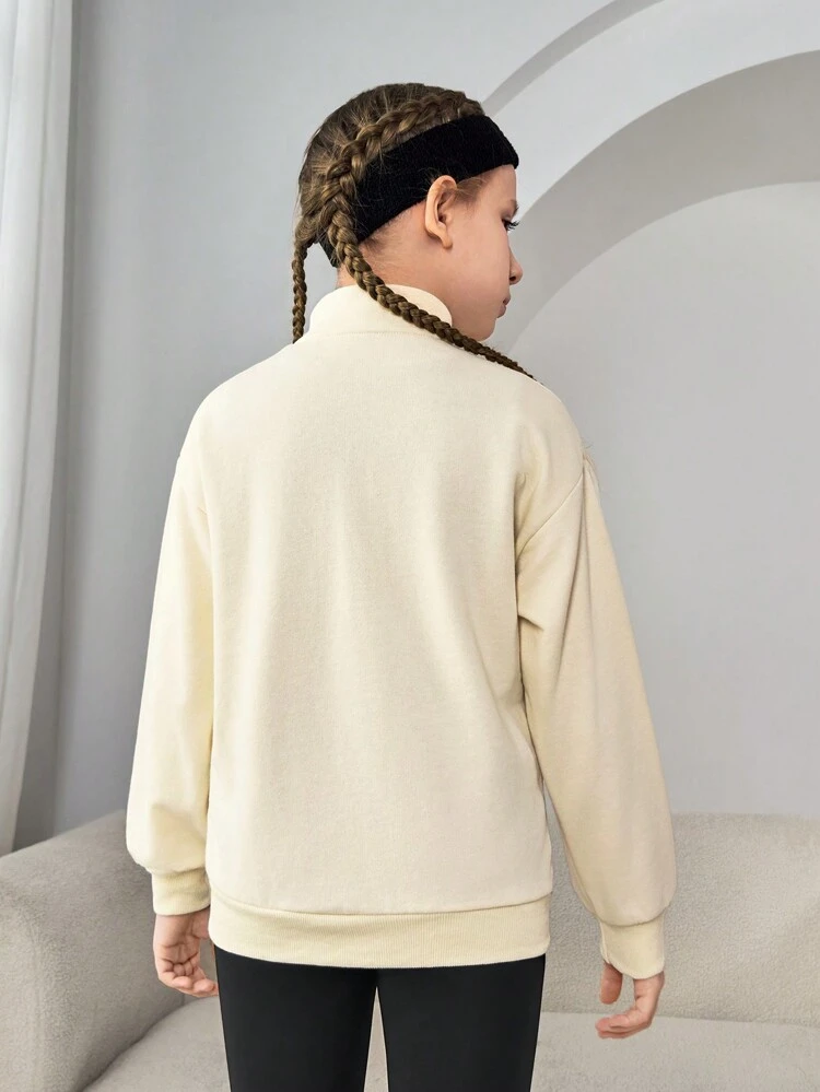 Teen Girl Letter Graphic Drop Shoulder Zipper Front Thermal Lined Jacket