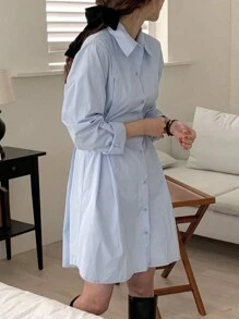 DAZY Women's Solid Color Button Detail Shirt Dress - Baby Blue - View 3