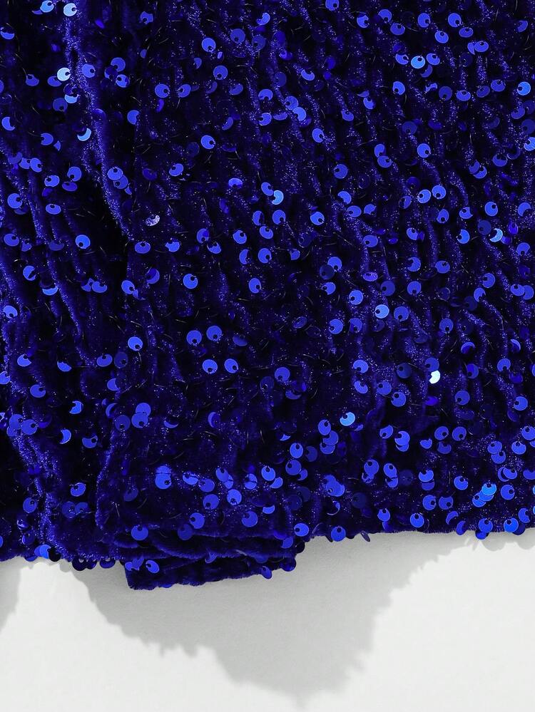 Tween Girl Fuzzy Trim Mock Neck Sequin Dress