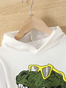 Chàng trai trẻ In Khủng long Hoodie & Thư được vá Túi có nắp Quần - màu xanh lá - Xem 5