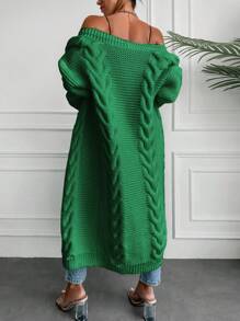EURMUSE Cable Knit Drop Shoulder Open Front Cardigan - Dark Green - View 2
