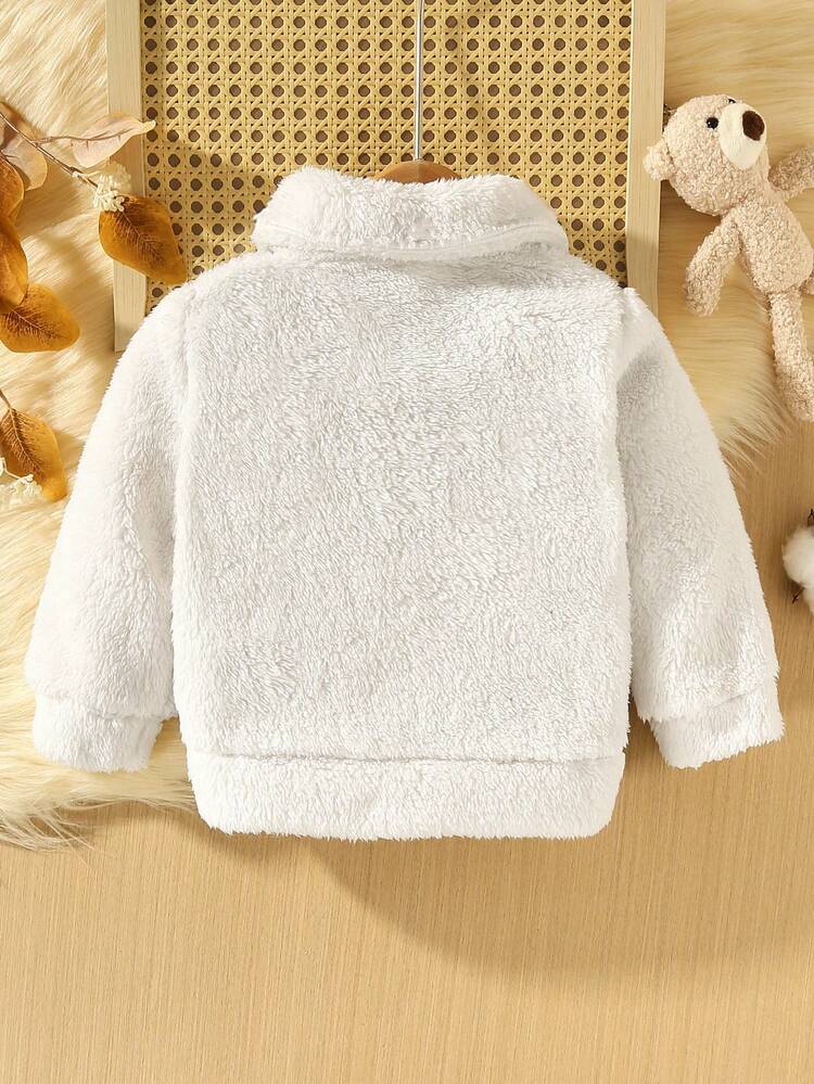 Baby Girl Houndstooth Print Flap Pocket Fuzzy Coat