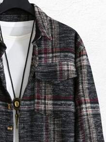 Manfinity Homme Hombres Sobrecamisa de cuadros con bolsillo con solapa