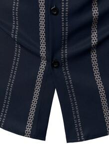 男士轻薄商务休闲几何条纹Polo衫，夏季 - 藏蓝色 - 查看 8