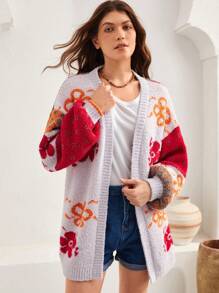 Soleia 女士花卉印花燈籠袖開襟針織外套 - 彩色 - 查看 4