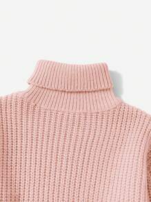 SHEIN Bebé niña Jersey cuello alto tejido de canalé - Rosa - Ver 4