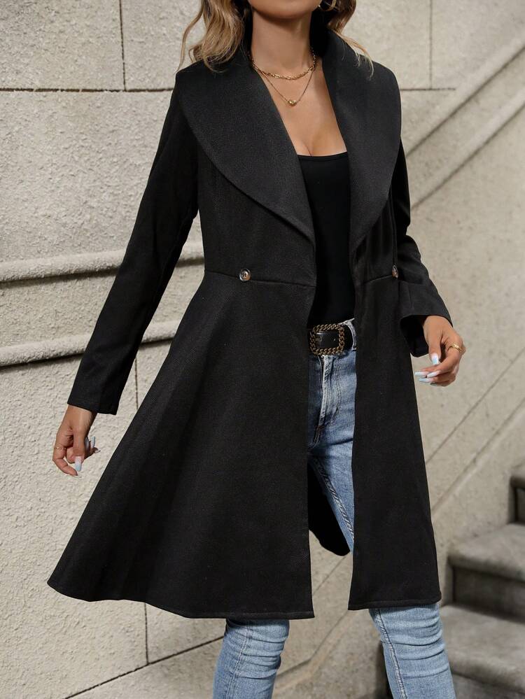 Waterfall Collar Double Button Overcoat
