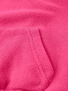 SHEIN Young Girl Letter Embroidery Half Zip Kangaroo Pocket Sweatshirt - Hot Pink - View 6