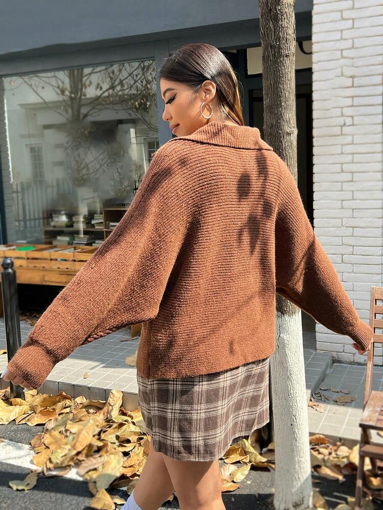 Plus Solid Batwing Sleeve Sweater