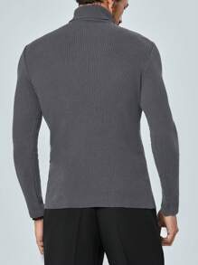 EURMUSE Men's High Neck Solid Color Sweater - Grey - View 2