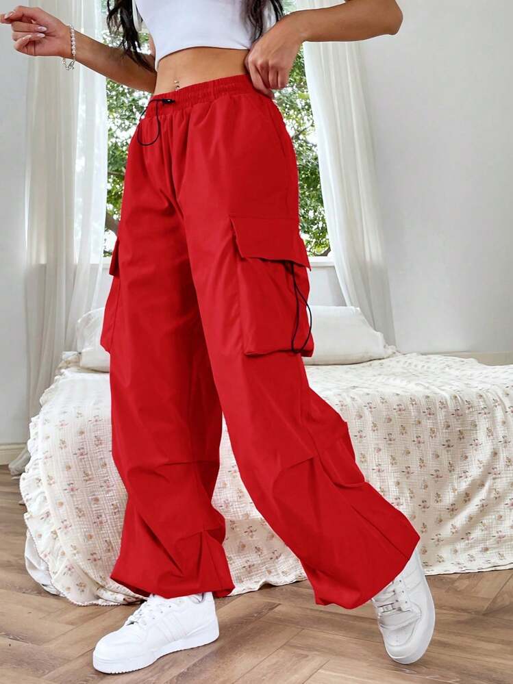 SHEIN EZwear ドパミン サイドドローストリング カーゴパンツ ピンク