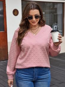 SHEIN LUNE Áo thun dài tay cổ chữ V có kích thước lớn dành cho nữ - Bụi hồng - Xem 2