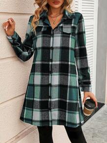 SHEIN Frenchy In kẻ sọc Thả vai Chi tiết về Flap áo - màu xanh lá - Xem 4