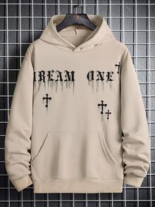 Manfinity EMRG Nam Đồ họa Chữ cái Túi kangaroo Hoodie - Màu Khaki - Xem 2