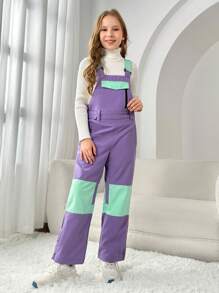 Chica preadolescente Overol de color combinado con diseño de solapa Activo sin jersey - Multicolor - Ver 3