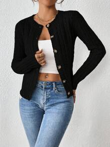 SHEIN PETITE Chaqueta Abierta - Negro - Ver 4