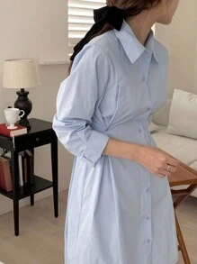 DAZY Women's Solid Color Button Detail Shirt Dress - Baby Blue - View 6