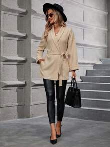 SHEIN Clasi Shawl Collar Drop Shoulder Belted Coat